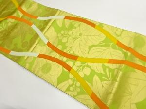 立涌に草花・葉模様織出し袋帯